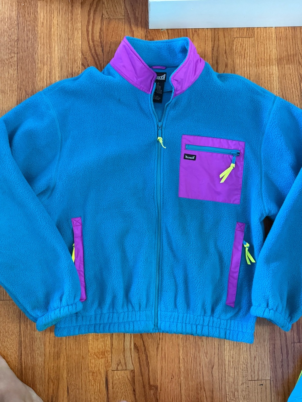 Vintage Marker Blue and Purple Fleece Ski Jacket Large Neon Yellow Pulls
